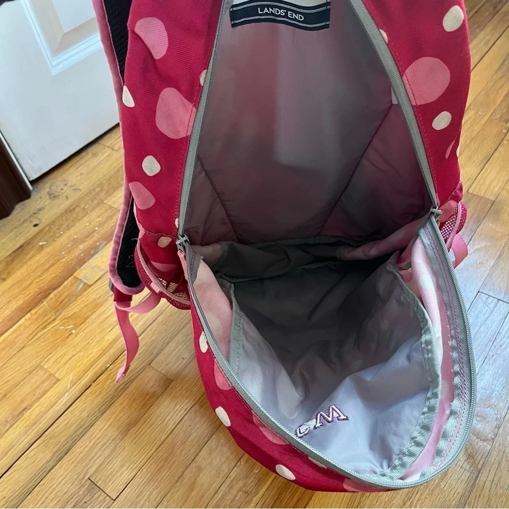 Lands’ End Classmate Girls Pink Polka Dot Initial “CW” Backpack
